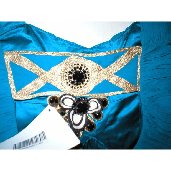 New NWT Ocean Blue Temperley London Dress Womens 12 Evening Gown Jewels Silk Emb - Picture 12 of 12